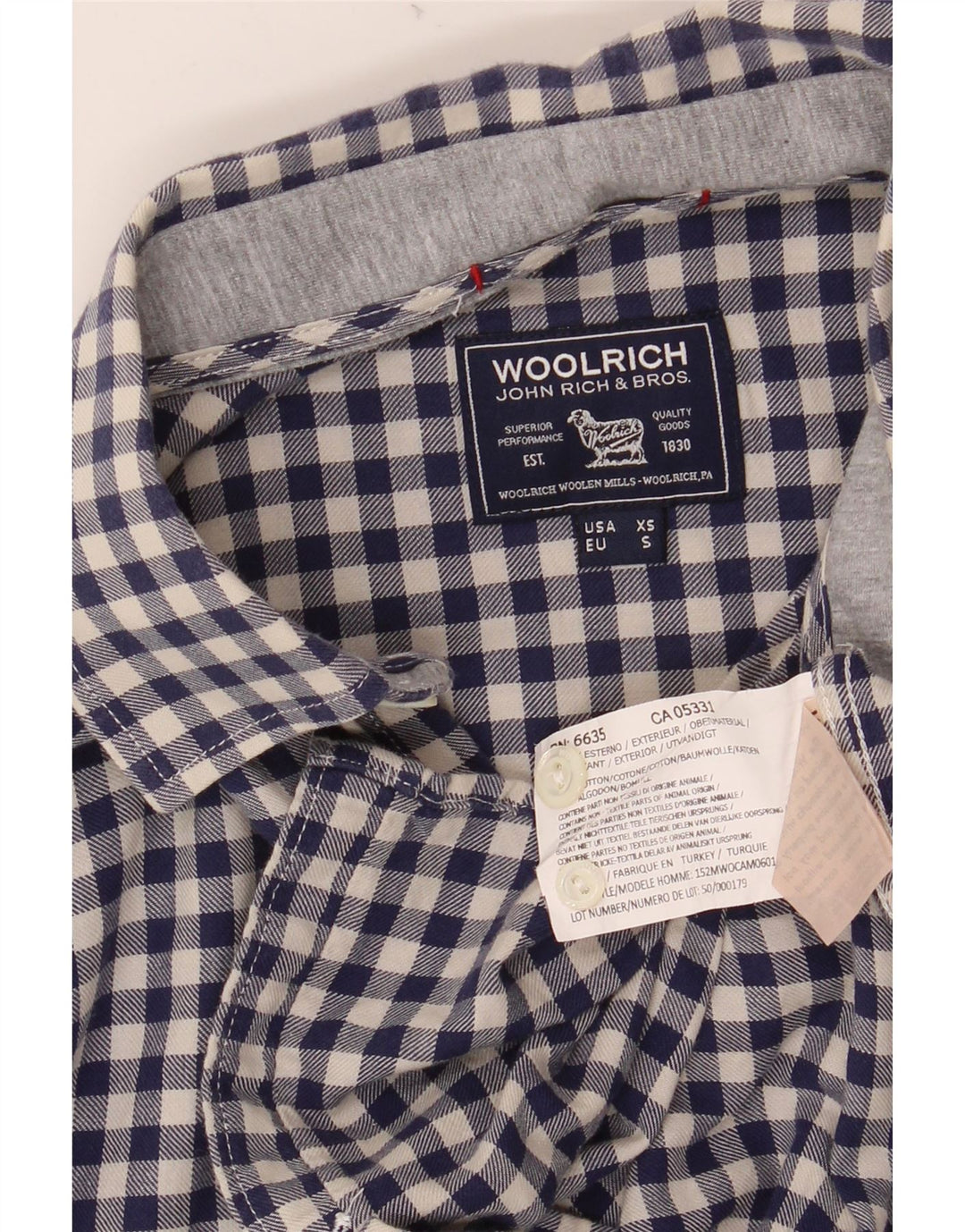 WOOLRICH Flanelskjorte til mænd XS Marineblå Gingham Bomuld