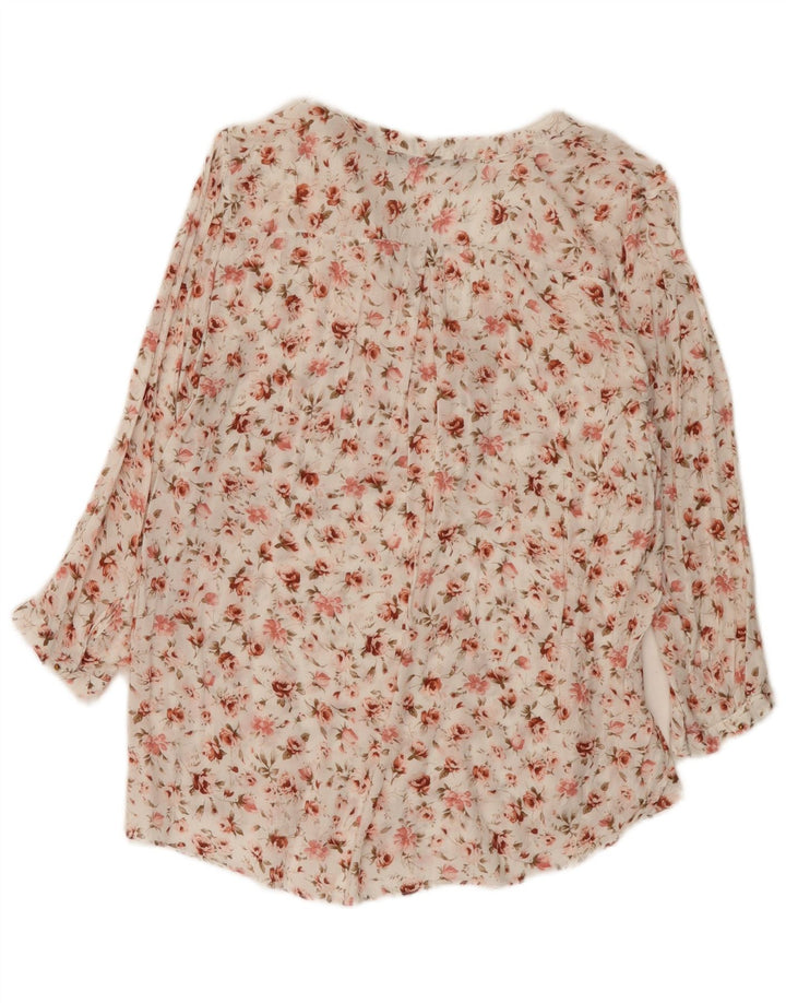 Zara Dame 3/4 ærmet bluse Top UK 14 Medium White Floral