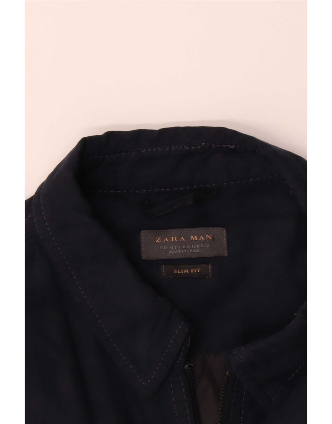 Zara Herre Slim Fit Bomber Jacket UK 38 Medium Navy Blue Polyester