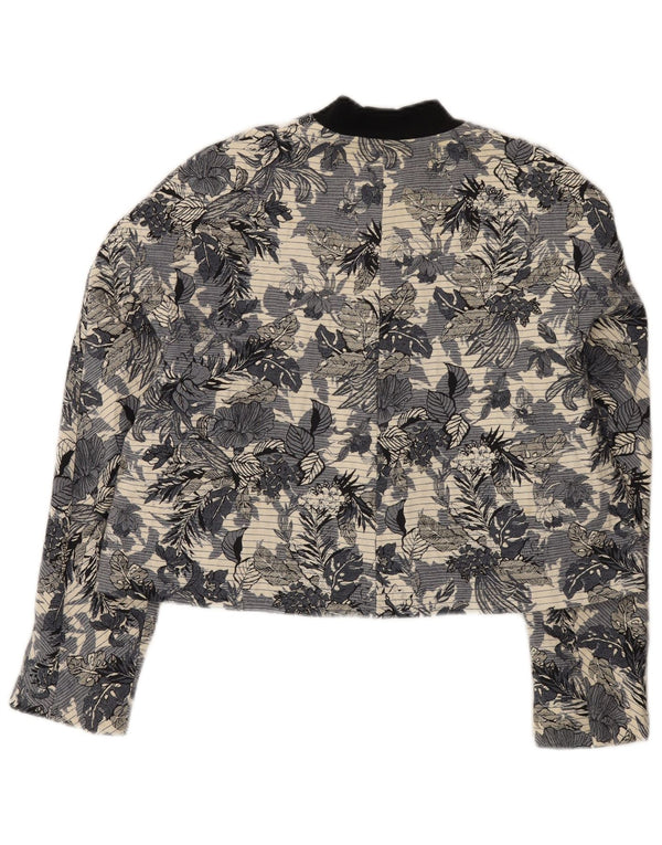 Zara Womens Bomber Jacket UK 14 Large Blue Floral Cotton