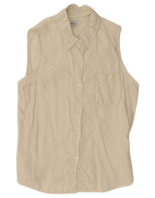 Calvin Klein Jeans ærmeløs skjorte til kvinder UK 12 Medium Beige Linen