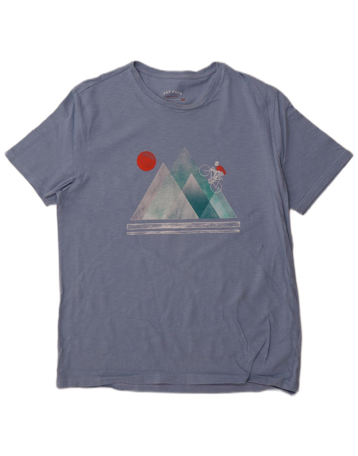 FAT FACE Herre grafisk T-shirt Top XL Blå Flecked Bomuld