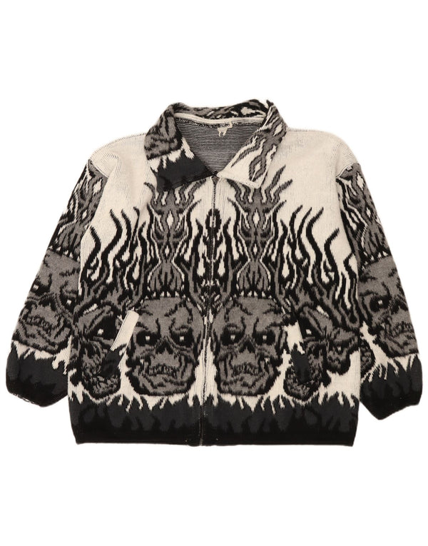 Vintage kvinders abstrakt mønster cardigan sweater UK 18 XL Grå gotisk