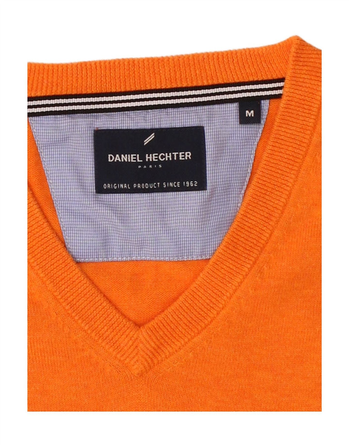 DANIEL HECHTER Mens V-Neck Jumper Sweater Medium Orange Cotton