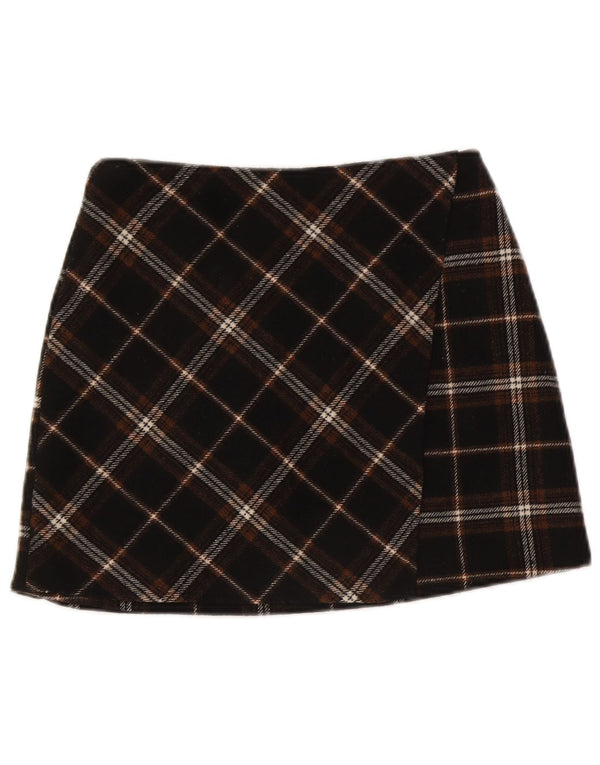 Hollister, højtaljet mininederdel til kvinder, lille W27 sort plaid polyester