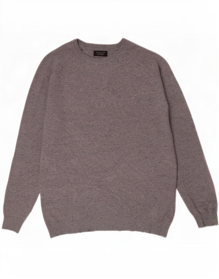 Zara Herre Boat Neck Jumper Sweater Medium Grey Flecked Bomuld