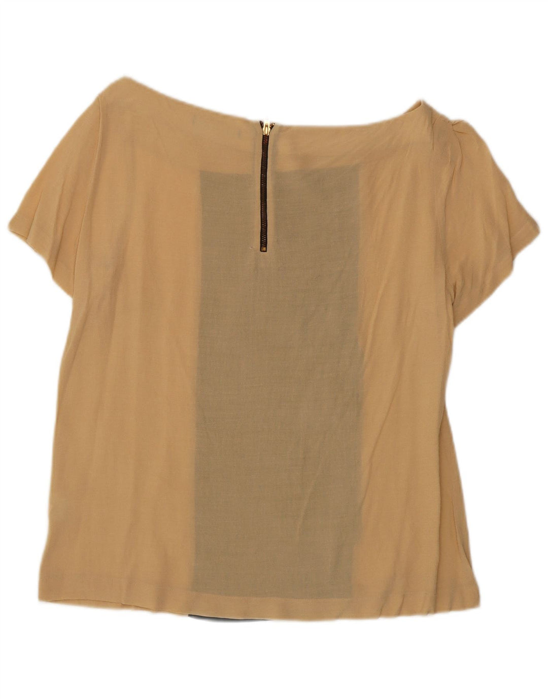 Zara Dame Bluse Top UK 16 Stor Beige Colourblock Viscose