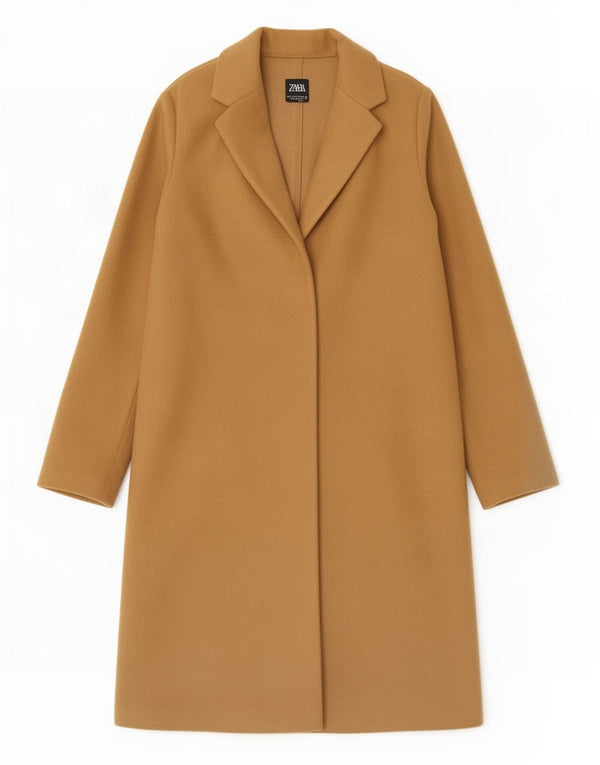 Zara Womens Open Overcoat UK 10 Small Beige Polyester
