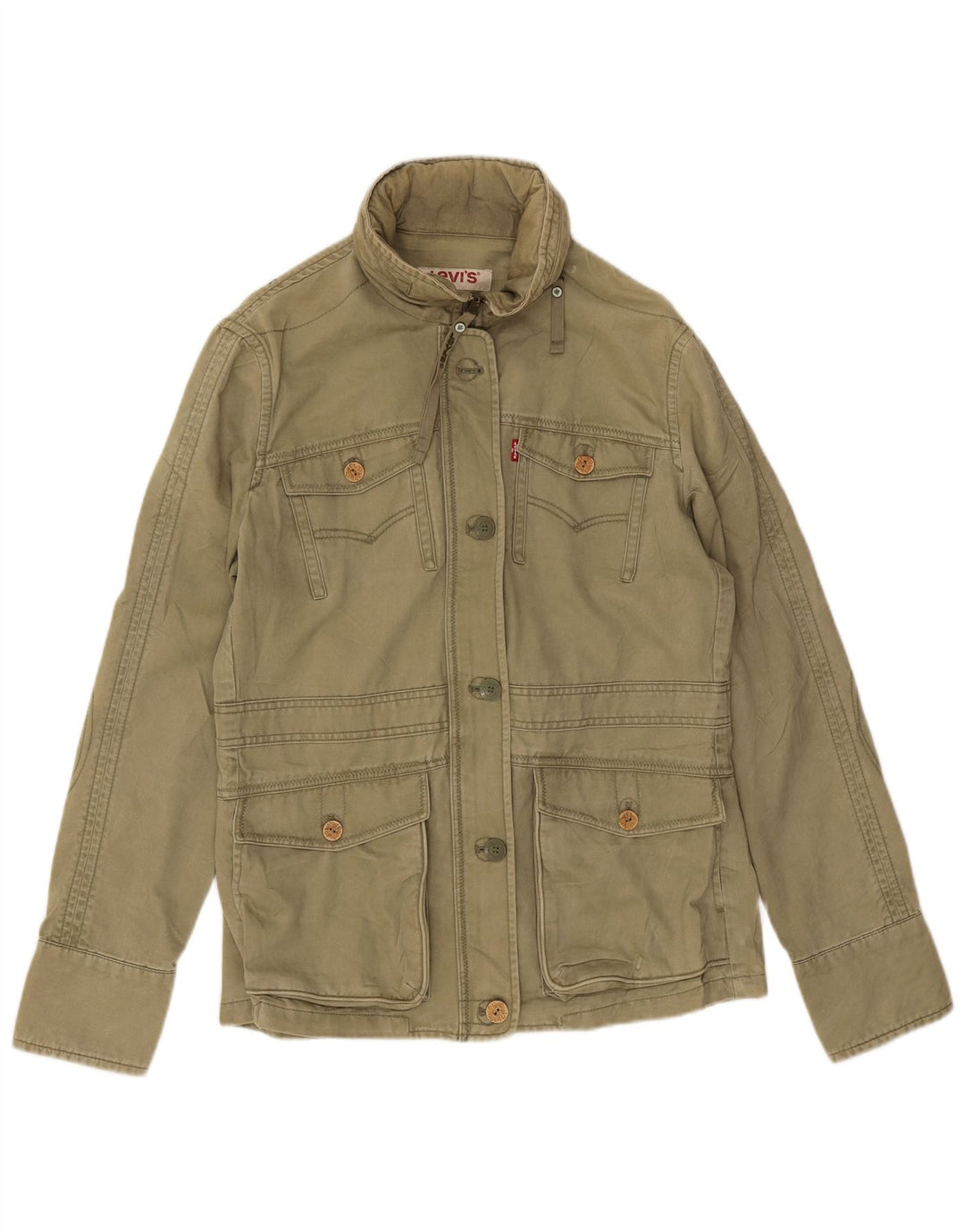 Levi's Kvinders Grafisk Hooded Utility Jacket UK 16 Stor Khaki Bomuld