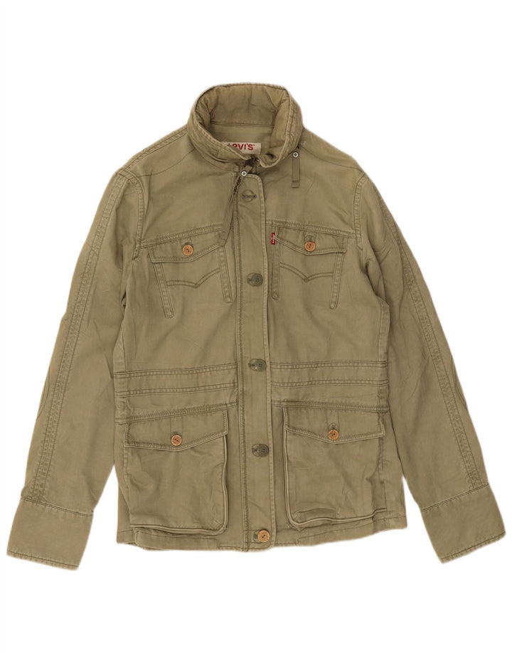 Levi's Kvinders Grafisk Hooded Utility Jacket UK 16 Stor Khaki Bomuld