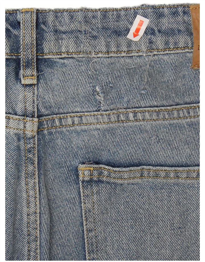 Zara grafiske cropped jeans til kvinder EU 40 Medium W30 L26 blå plettet bomuld