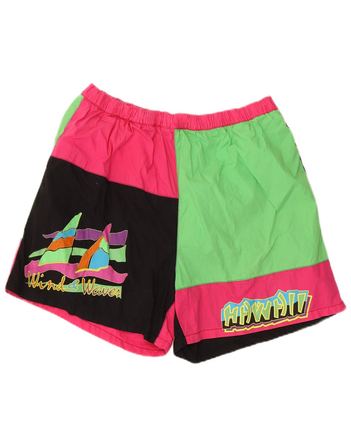 Vintage svømmeshorts til kvinder UK 14 Medium Flerfarvet Colourblock