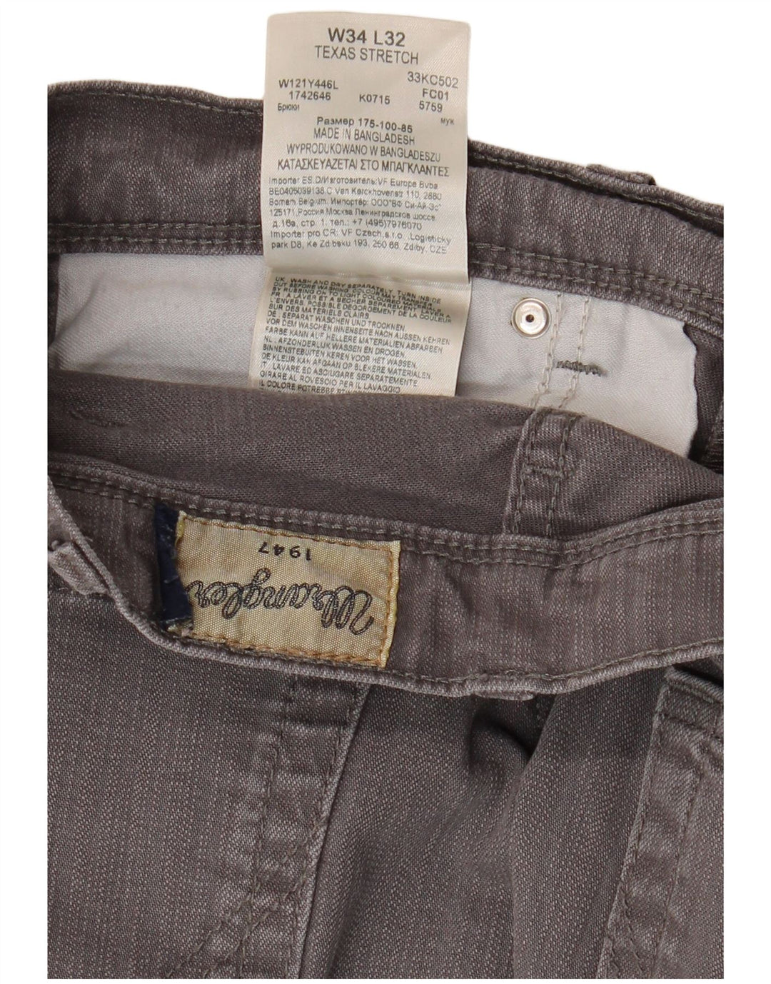 WRANGLER Herre Texas Stretch Straight Jeans W34 L29 Grå Bomuld