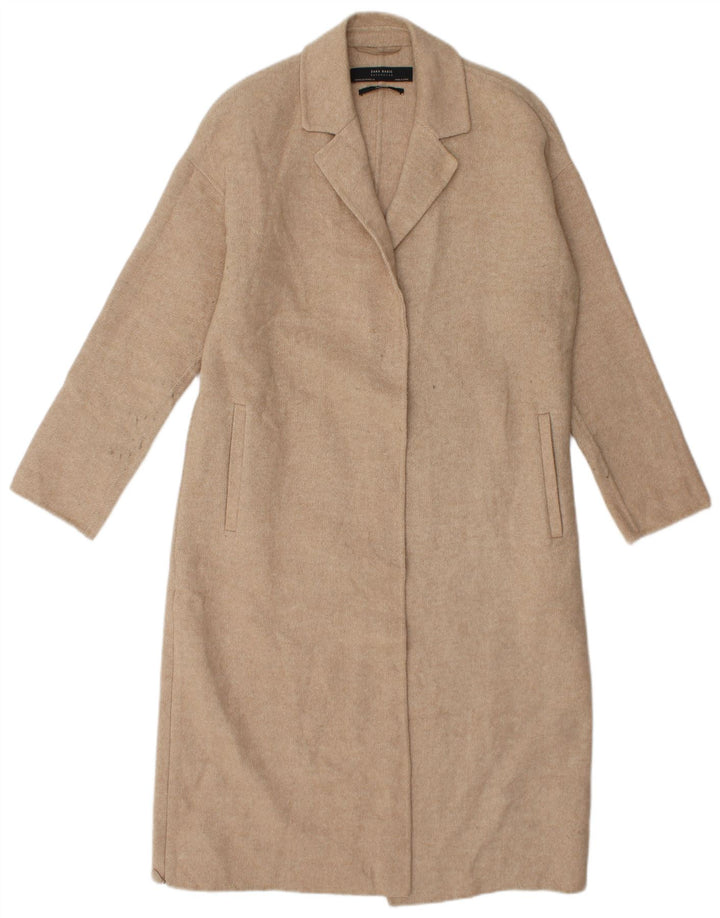 Zara Dame Oversized Overfrakke UK 6 XS Beige Uld
