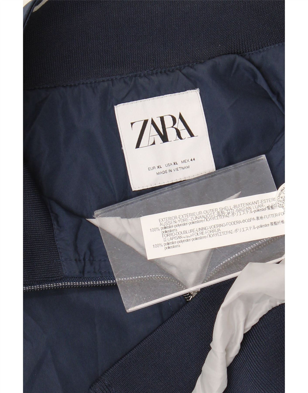 Zara Herre Bomber Jacket UK 42 XL Navy Blue Polyester