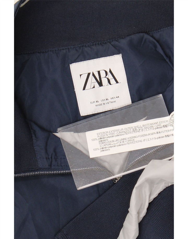 Zara Herre Bomber Jacket UK 42 XL Navy Blue Polyester