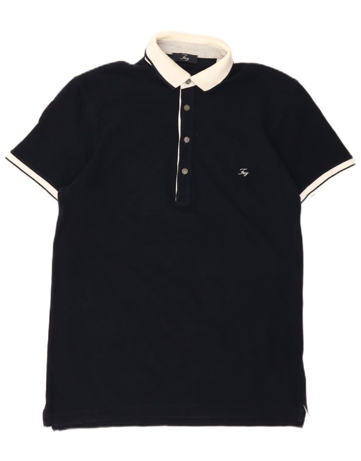 Fay Herre Polo Shirt IT 46 Small Navy Blue Colourblock Bomuld