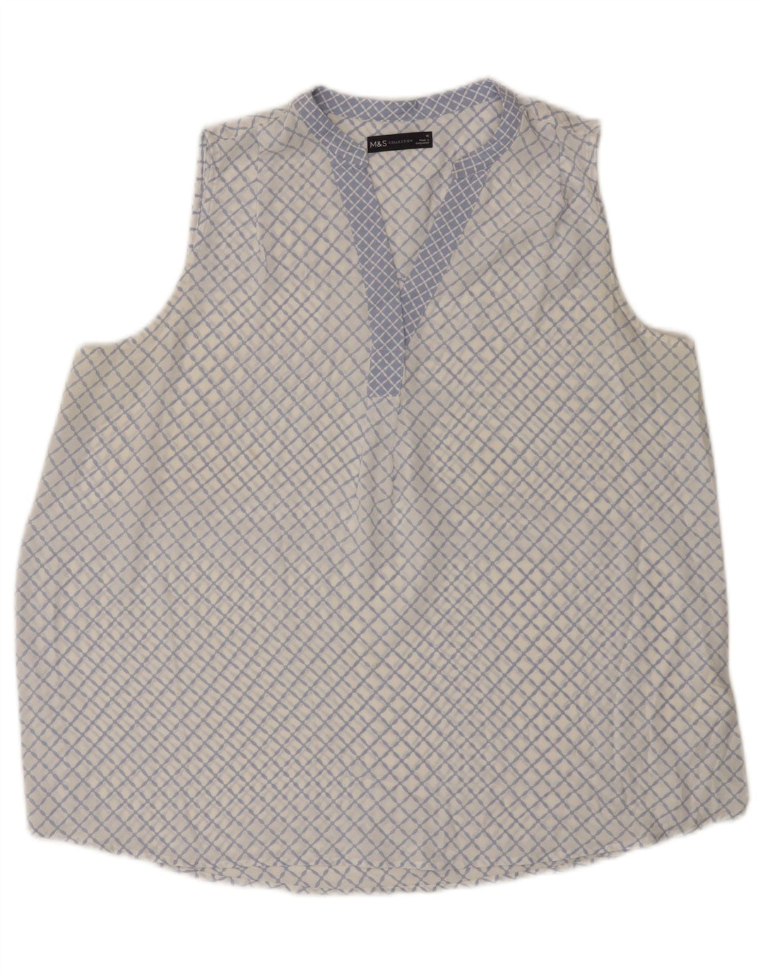 Marks & Spencer Dame ærmeløs bluse Top UK 16 Large Blue Geometric
