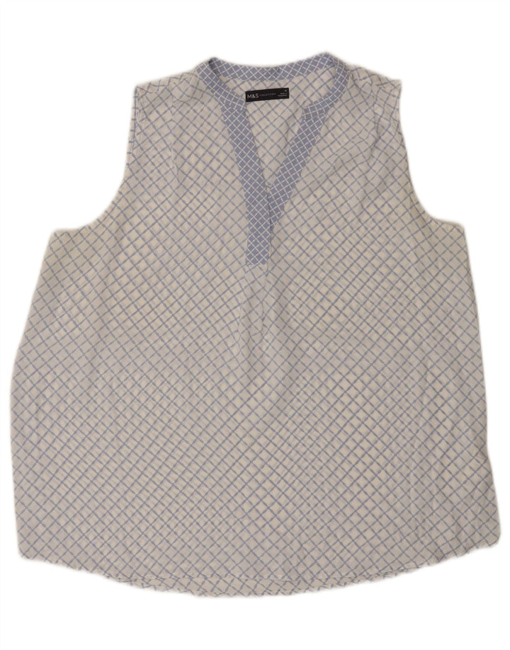 Marks & Spencer Dame ærmeløs bluse Top UK 16 Large Blue Geometric