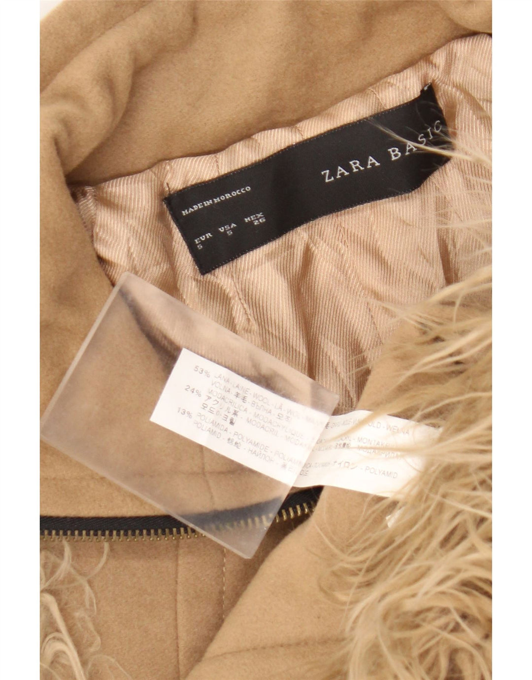 Zara Womens Faux Fur Bomber Jacket UK 10 Small Beige Wool