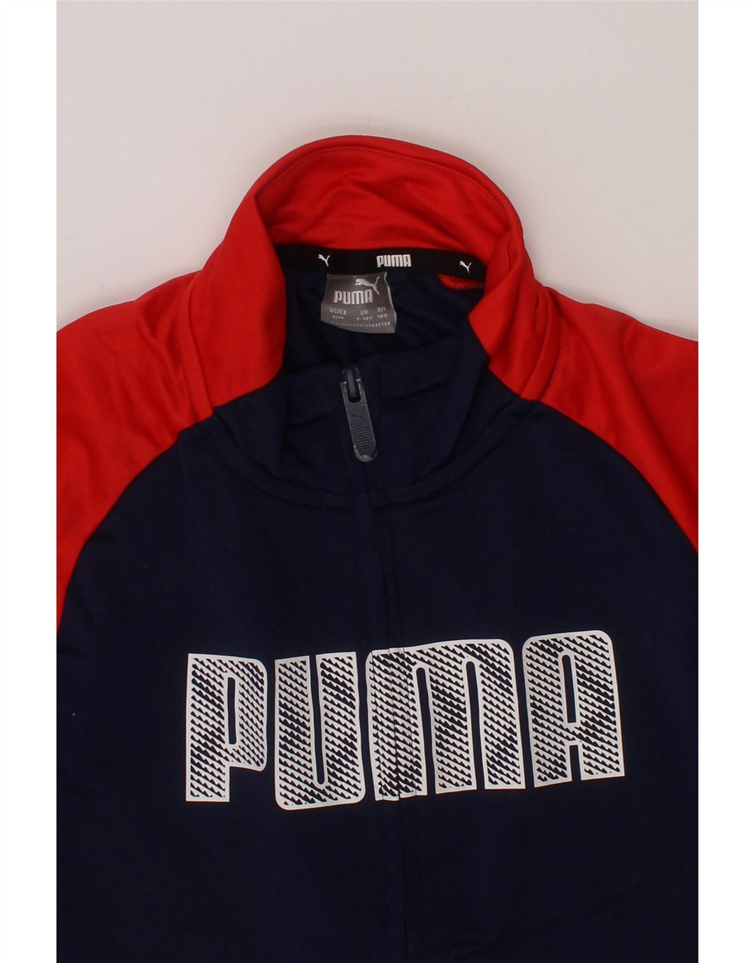 PUMA Boys Graphic Tracksuit Top Jacket 9-10 Years Navy Blue Colourblock Vintage Puma and Second-Hand Puma from Messina Hembry 