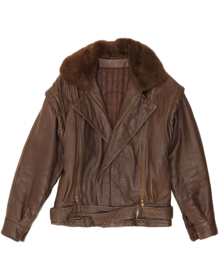 Vintage Mænd Læder Biker Jacket UK 38 Medium Brun Læder