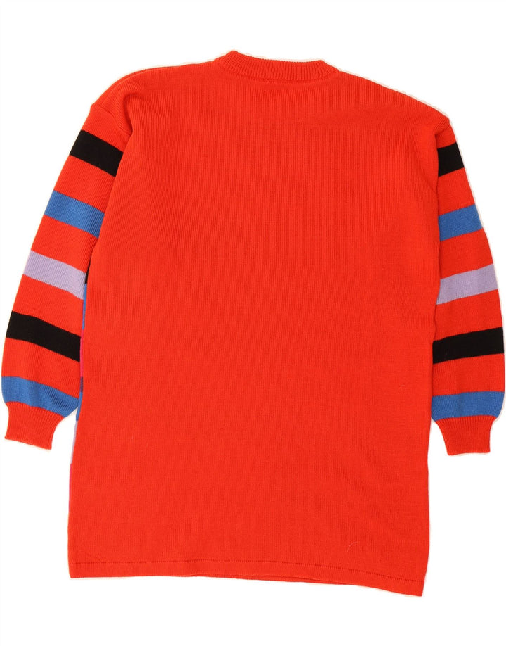 VINTAGE Womens Oversized Longline Crew Neck Jumper Sweater UK 10 Small Red Vintage Vintage and Second-Hand Vintage from Messina Hembry 