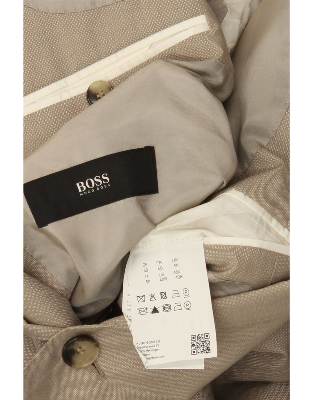 Hugo Boss Herre 2-knaps blazerjakke EU 50 Large Beige Uld