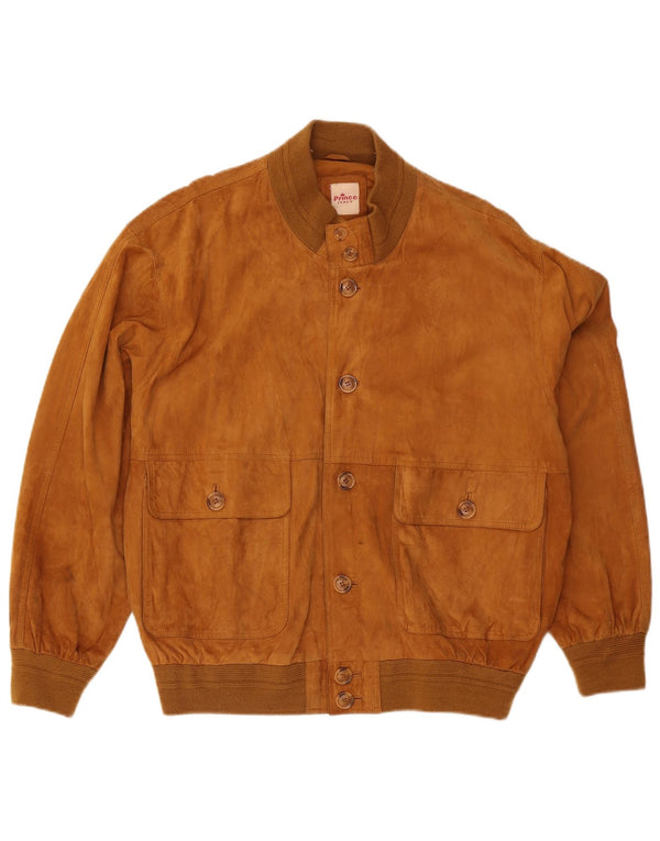 Prince Herre Ruskind Bomber Jacket UK 40 Large Beige Læder