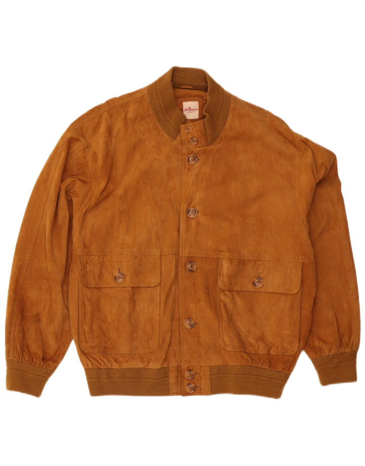 Prince Herre Ruskind Bomber Jacket UK 40 Large Beige Læder