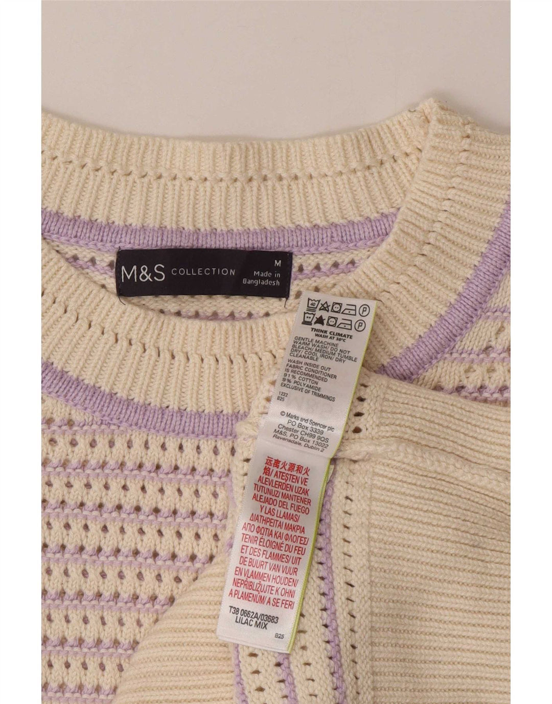 Marks & Spencer Dame sweater med rund hals DK 14 Mellem lilla stribet