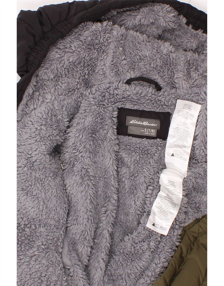 Eddie Bauer drenge hættepolstret jakke 7-8 år Small Khaki Colourblock