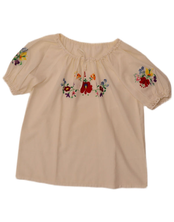 VINTAGE Damebluse Top UK 16 Large Off White Floral