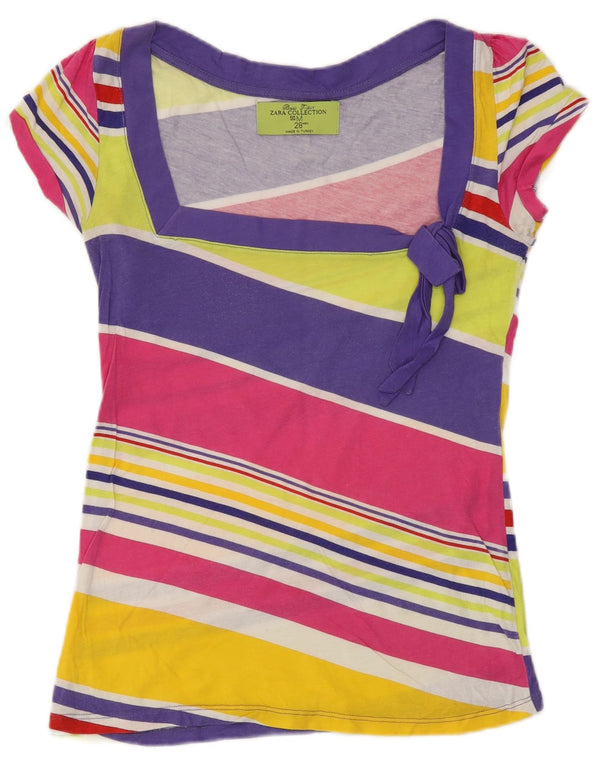 Zara Dame T-Shirt Top UK 12 Medium Flerfarvet Stribet
