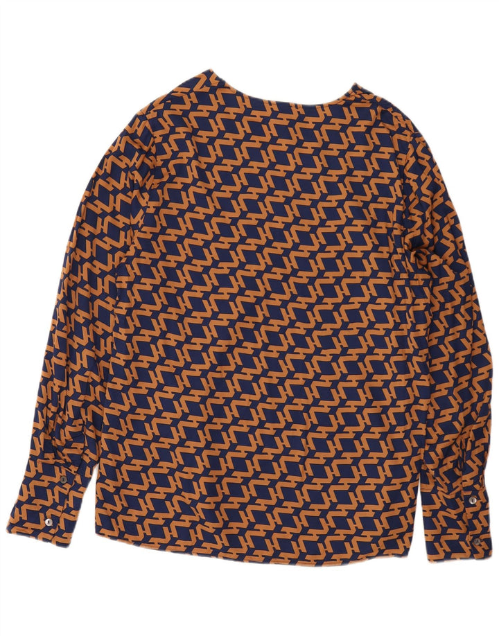 Stefanel Dame Langærmet Bluse Top IT 46 Stor Marineblå Geometrisk