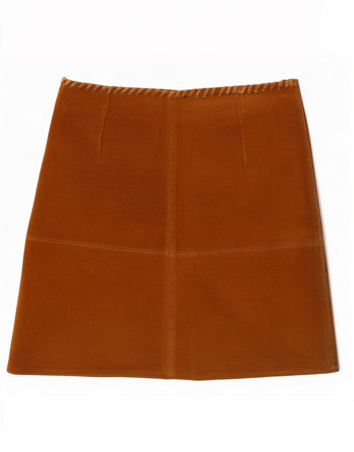 Zara Dame Ruskind Mini Nederdel Medium W28 Beige Læder
