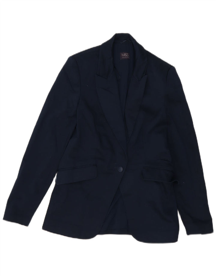 Marks & Spencer Dame 1 Knap Blazer Jakke UK 8 Small Navy Blue Bomuld