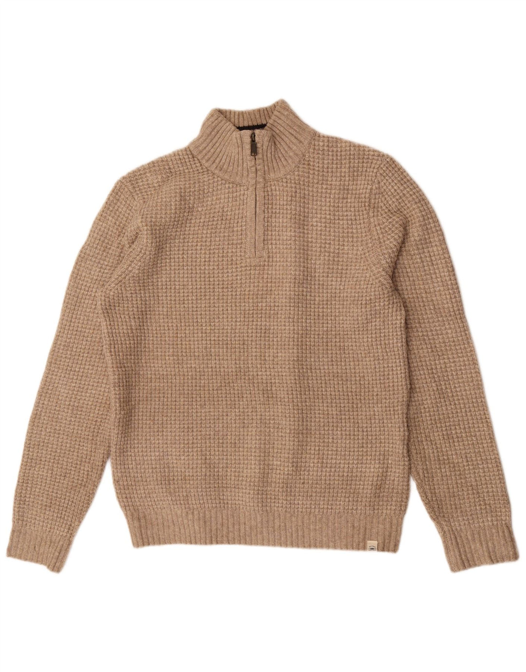 Fat Face Herre Zip Neck Jumper Sweater Stor Beige Akryl