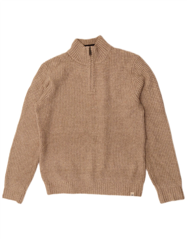 Fat Face Herre Zip Neck Jumper Sweater Stor Beige Akryl