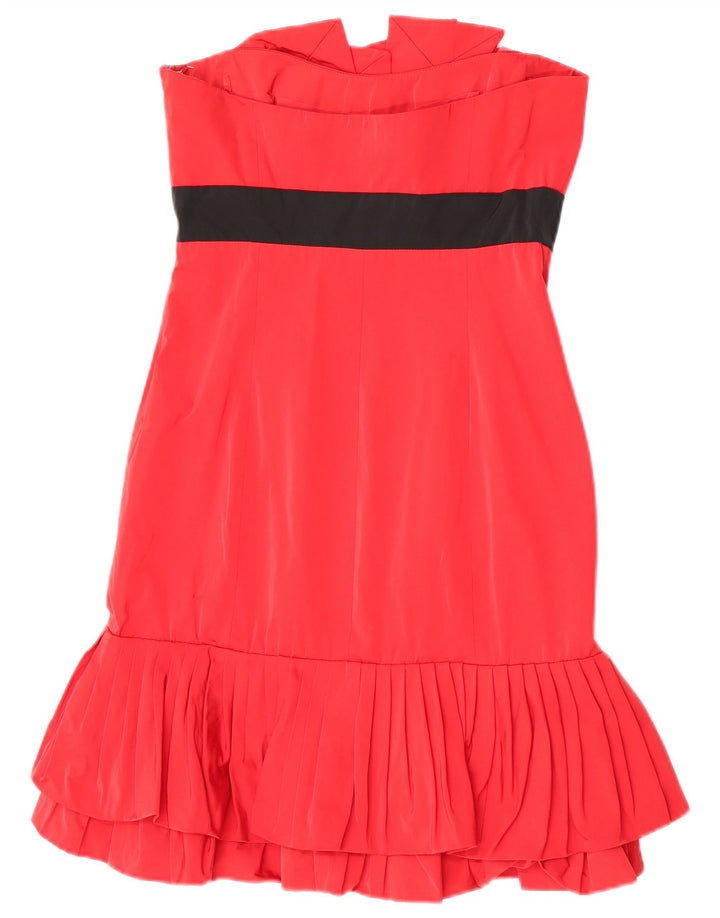 Karen Millen Dame Stropløs Kjole UK 12 Medium Rød Colourblock Polyester