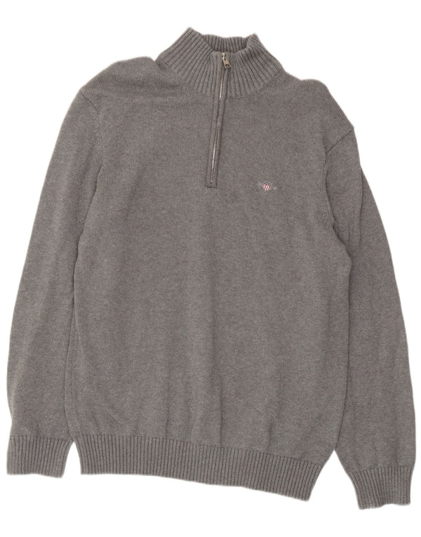 Gant Herre Zip Neck Jumper Sweater Stor Grå Bomuld