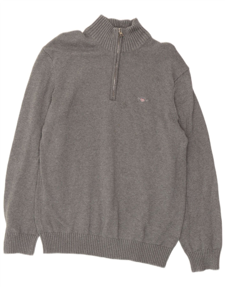 Gant Herre Zip Neck Jumper Sweater Stor Grå Bomuld