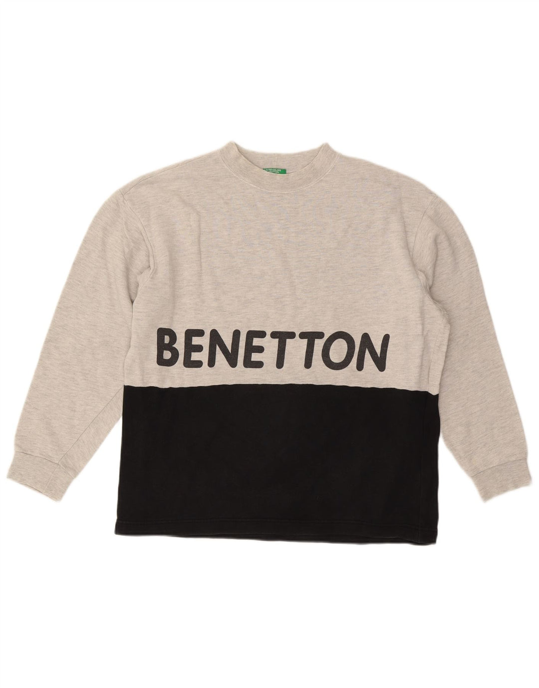 BENETTON Grafisk sweatshirt til mænd, lille grå farveblok bomuld