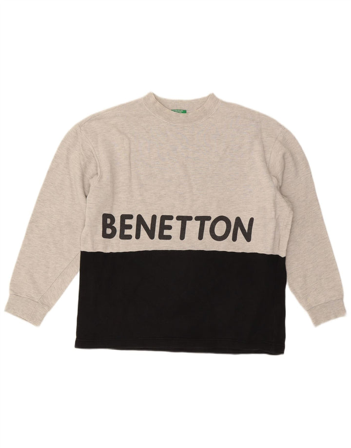 BENETTON Grafisk sweatshirt til mænd, lille grå farveblok bomuld
