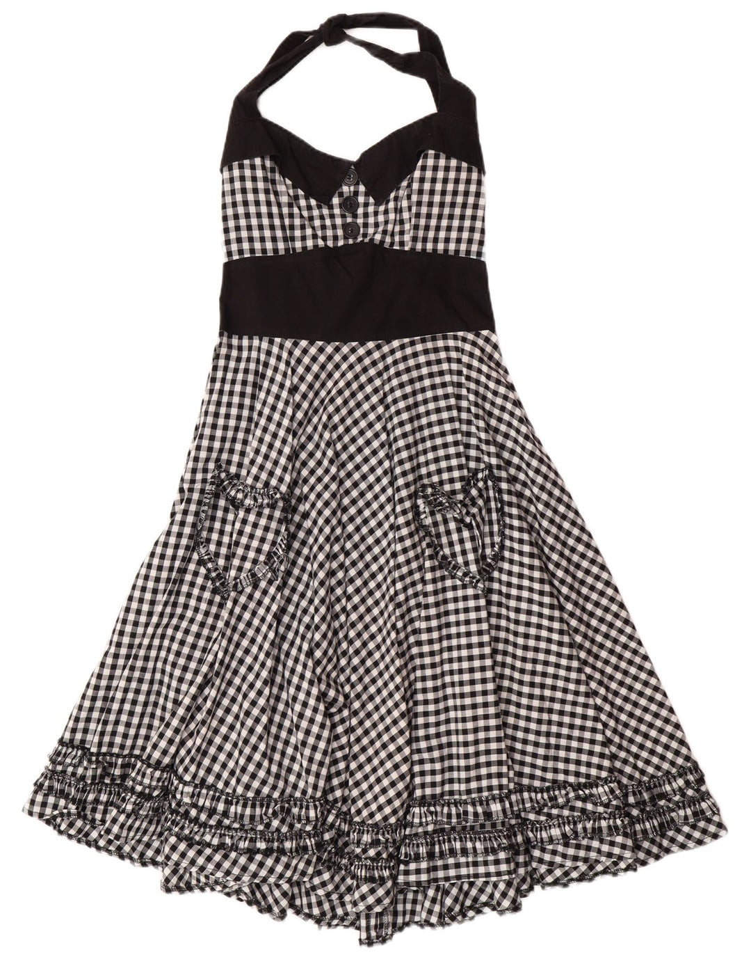 HELL BUNNY Dame Halter Dress UK 8 Small Black Gingham Cotton