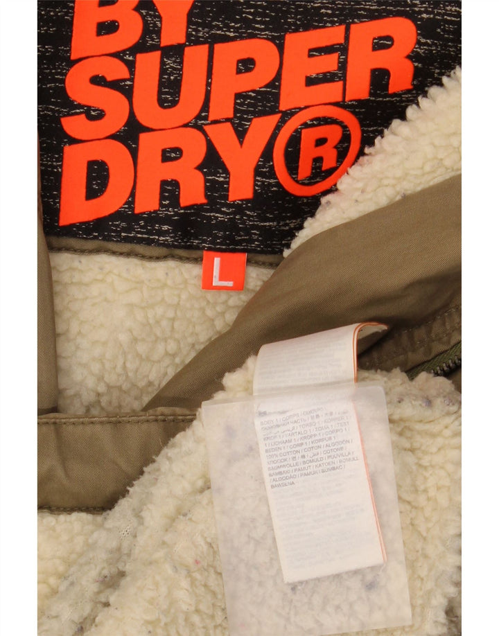 Superdry Parkajakke med hætte til kvinder UK 16 Stor Khaki Bomuld