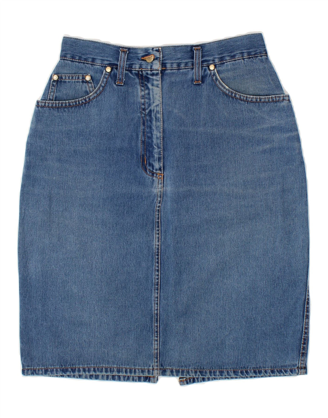 PRESTIGIO Womens Denim Skirt IT 44 Medium W30 Blue Cotton Vintage Prestigio and Second-Hand Prestigio from Messina Hembry 