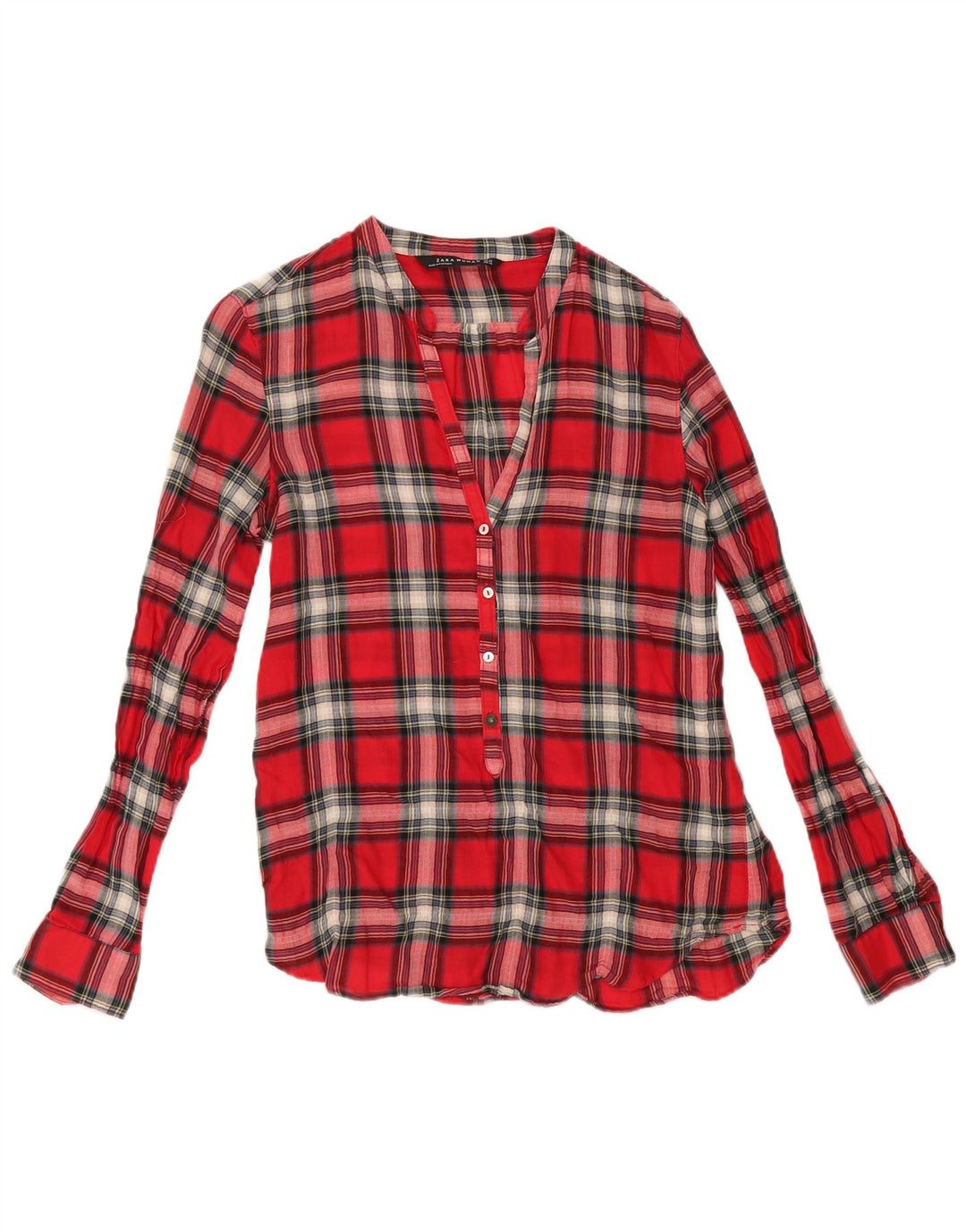 Zara Dame Pullover Shirt UK 6 XS rød ternet bomuld