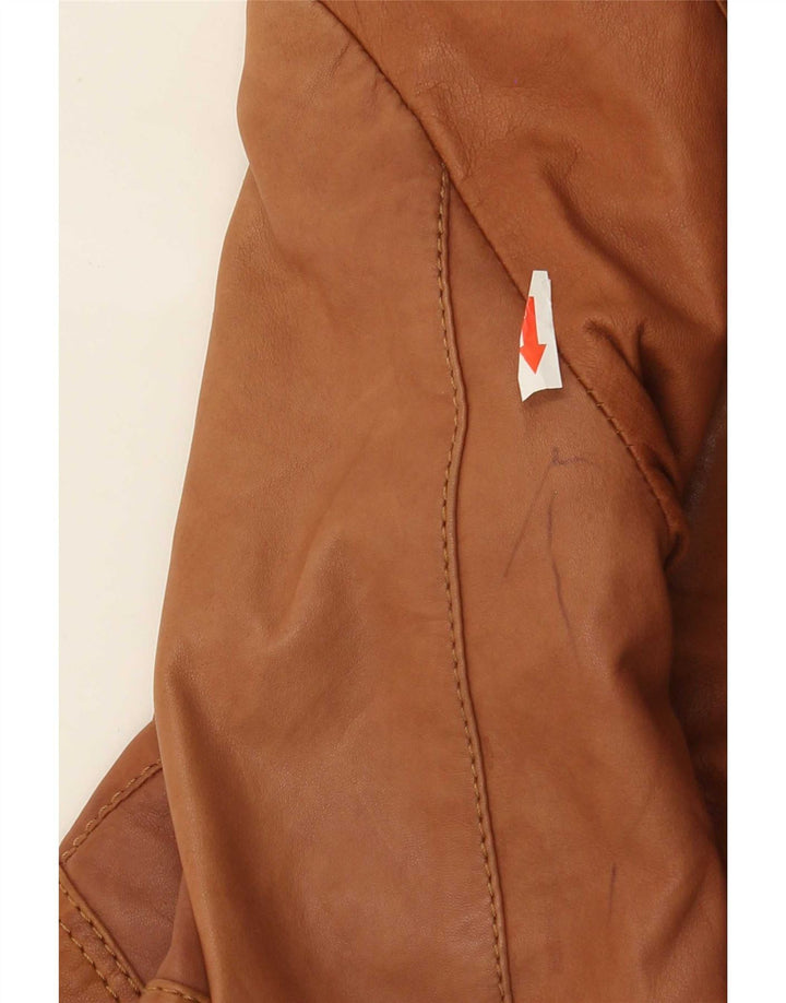 Zara Military Læderjakke til kvinder UK 14 Medium Brun