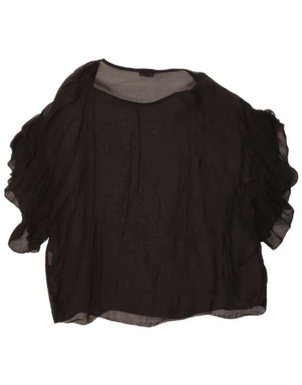 Vintage Dame Oversized See Through Bluse Top UK 10 Small Black Silk